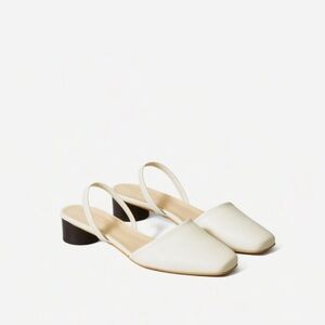 Everlane Square Toe Tapered Bone White Slingback Heels Italian Leather Size 7.5